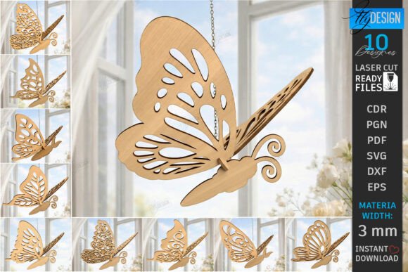 3D Butterfly Hanging Ornament Bundle CNC: Laser Cutting for Home Decor Branding