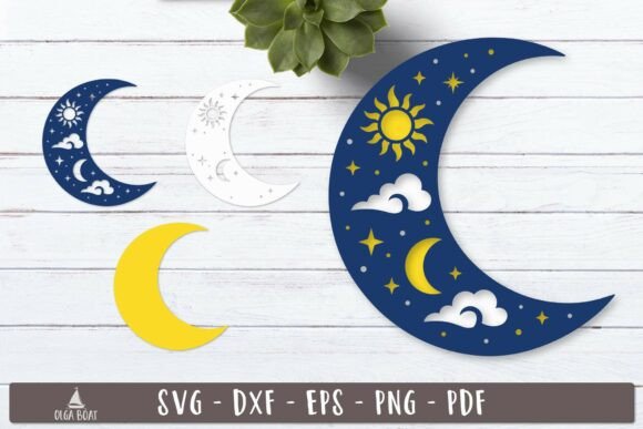 3d Celestial Moon SVG Layered Design
