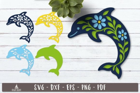 3d Floral Dolphin Layered SVG Design