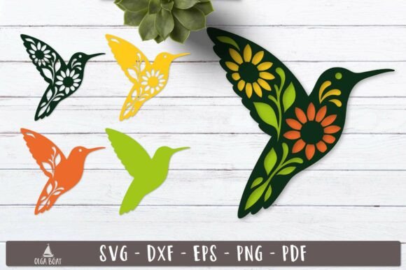 3d Floral Hummingbird Layered SVG Design