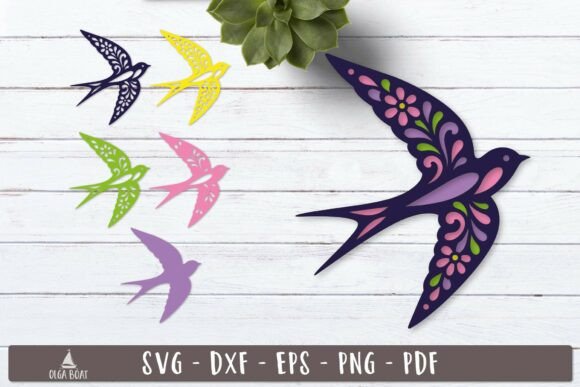 3d Floral Swallow Bird Layered SVG