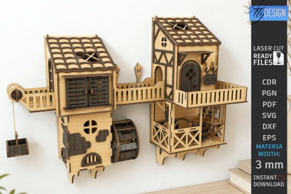 3D House Wall Decor for Laser Cut Bundle