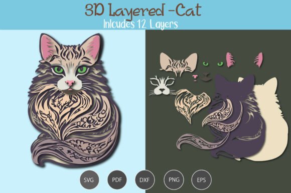 3D Layered Cat 3D SVG for Cats Crafting