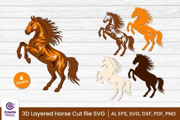 3D Layered Horse SVG, Animal Cut File