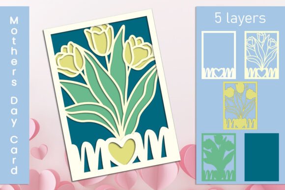 3d Layered Mothers Day Card, Mom Svg Laser Cutting