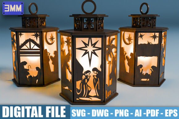 3D Nativity Scene Lantern Laser Cut File Freebies