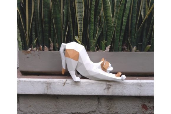 3D Papercraft Stretching Cat: 3D SVG for Cats