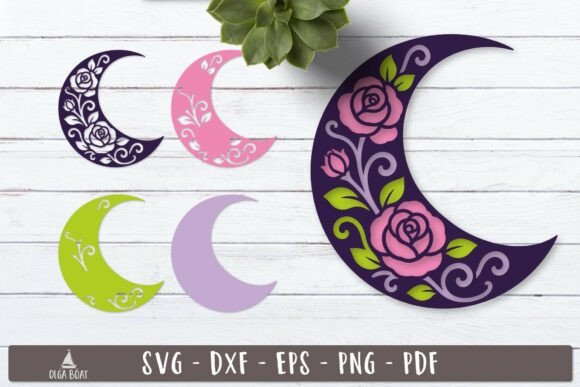 3d Rose Moon Flora Layered SVG Design for Ornaments