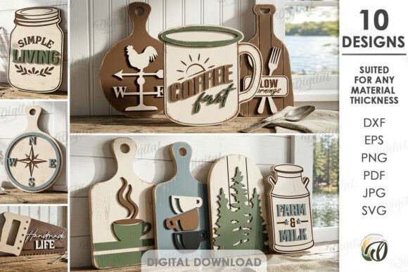 3D Rustic Kitchen Cutiing Boards Bundle Laser Cutting and Other Home Decor