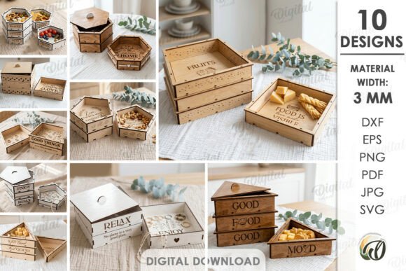 3D Stackable Boxes Bundle Laser Cut