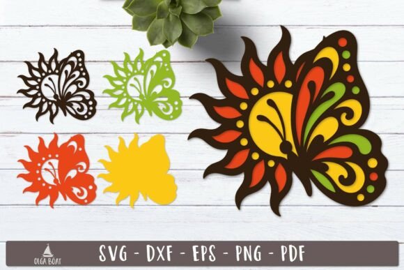 3d Sun Butterfly SVG Layered Design
