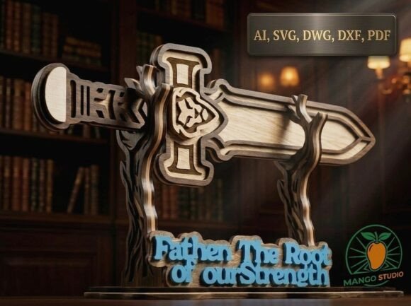 3D Sword Stand Father s Day Laser Cut