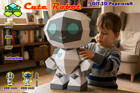 Cute Robot DIY 3D Papercraft: 3D SVG Objects for Branding
