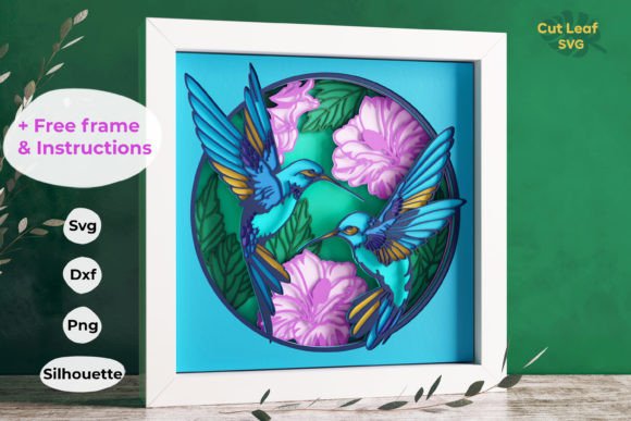 Hummingbirds 3d Shadow Box, Hibiscus
