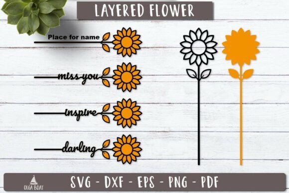 Layered Sunflower Name SVG 3d Laser Cut