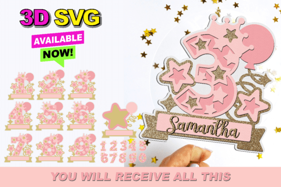 Princess Cake Topper 3D SVG for Birthdays